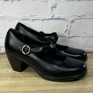 Dansko Becca Black Leather Mary Jane Heel Clogs EU 40 US 9.5-10 Buckle Shoes